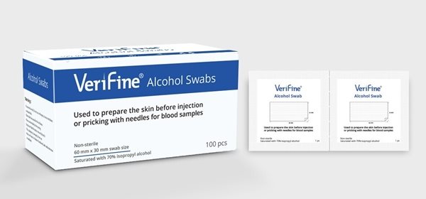 Verifine Injektionstork /Alcowipes - Box med 100 wipes