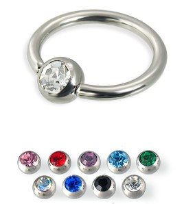 Steel Ball Closure Ring with Sparkling Stone