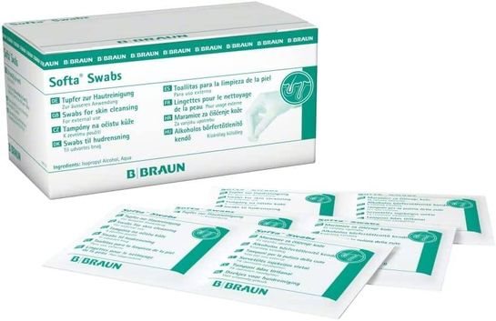 Softa Swab 70% Injektionstork Braun - Box med 100 wipes