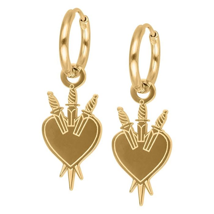 Guldiga Swords in Heart Hoops - Säljs i par