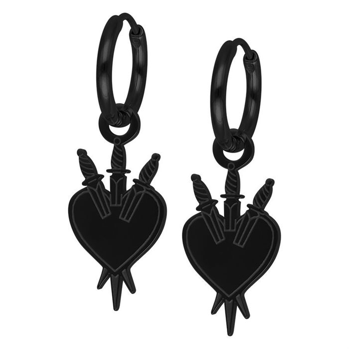 Swords in Heart Black Mini Hoops - Sold in pair
