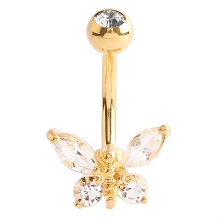 Multi Jewelled Butterfly Navelpiercing - Guld Stål