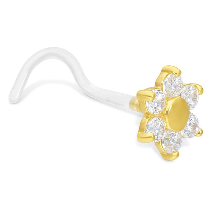Nässkruv Bioplast® med Jewelled 18k Guld Flower 