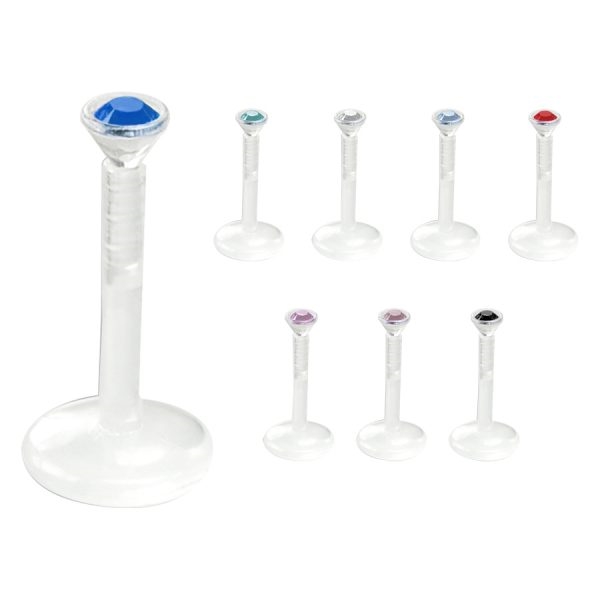 Push-Fit Jewelled Labret - Clear Bioplast® Stem