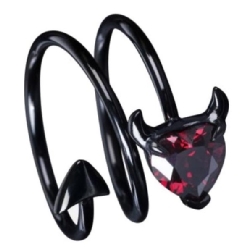 Black Devil Heart Ring - Röd Sten