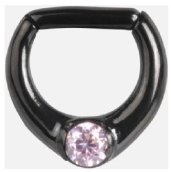 Product Image for Septumpiercing - Single Jewelled Hinged Septum Clicker - Svart Stål, Rosa - Barbarella