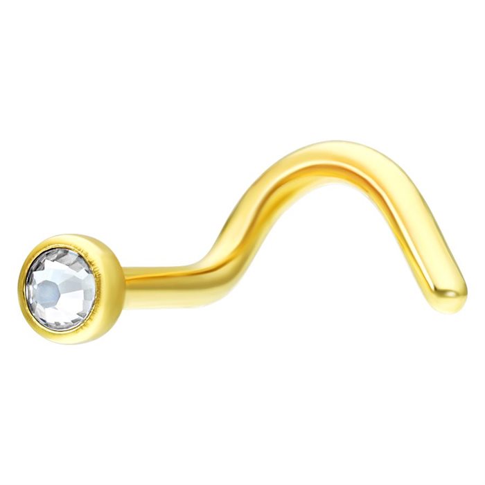Product Image for Näspiercing - Nässkruv med platt sten - Guld Titan, Vit Kristall - Barbarella