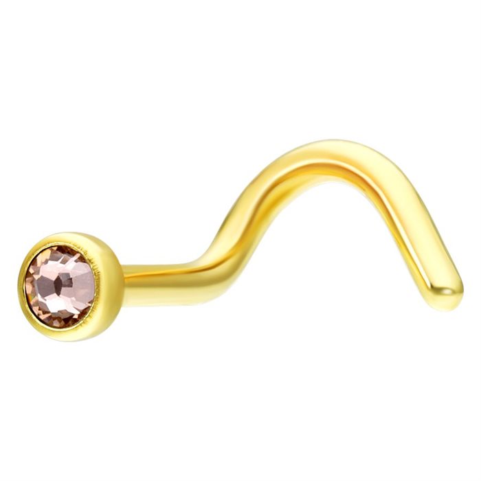 Product Image for Näspiercing - Nässkruv med platt sten - Guld Titan, Persika färg  - Barbarella