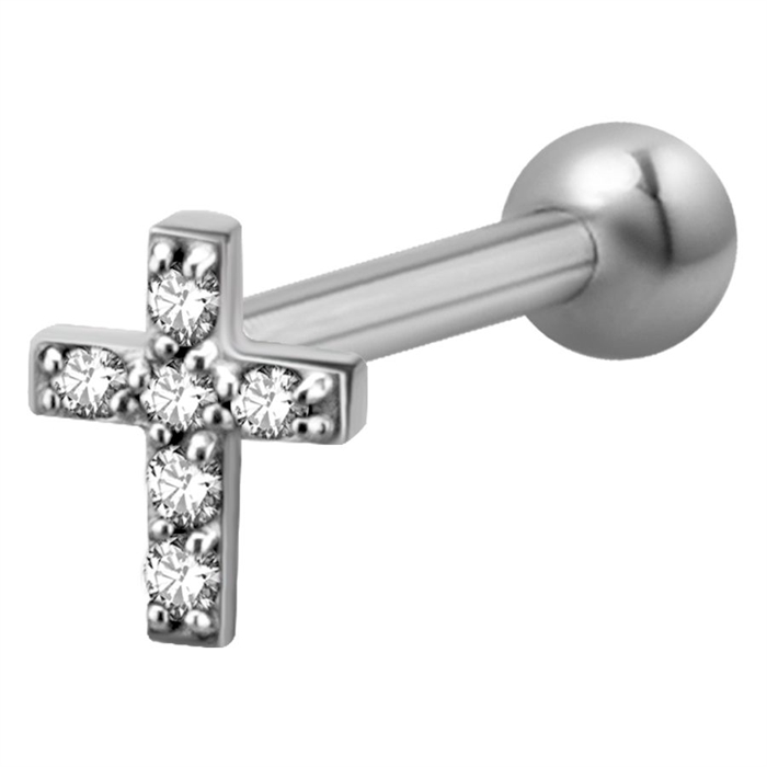 Jewelled Cross Ear Stud - Stål