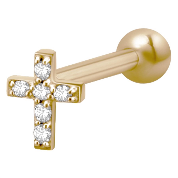 Jewelled Cross Ear Stud - Guld Stål