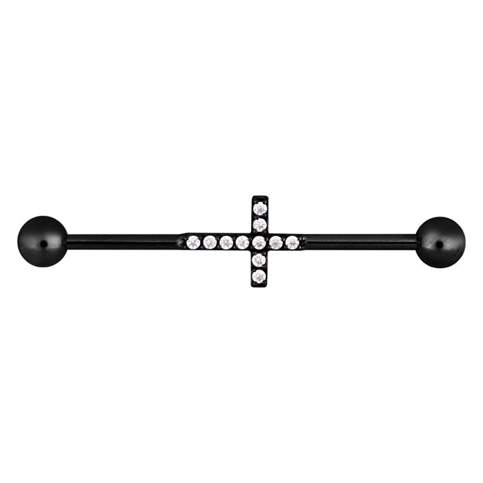 Crystal Cross Industrial Barbell - Svart Stål