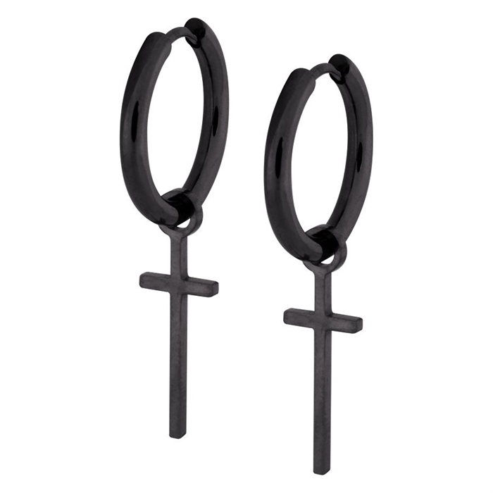 Black Cross Hoops - Sold in pair