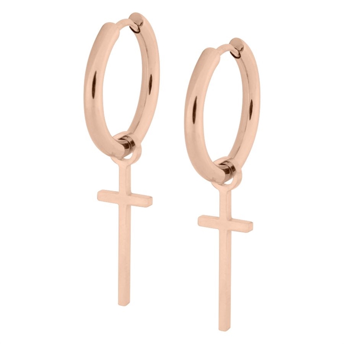 Rosé Cross Mini Hoops - Sold in pair