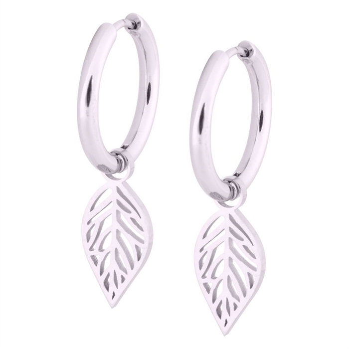 Silver Leaf Steel Mini Hoops - Sold in pair