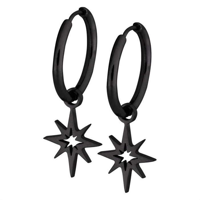 Black Polar Stars Mini Hoops - Sold in pair