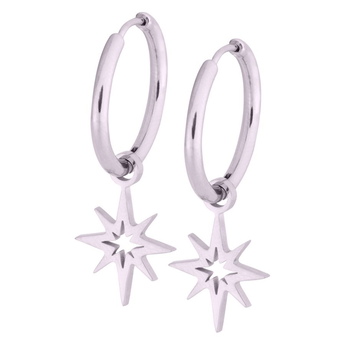 Steel Polar Stars Mini Hoops - Sold in pair