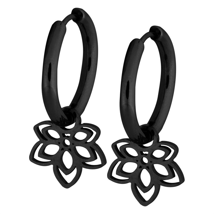 Black Flower Mini Hoops - Sold in pair
