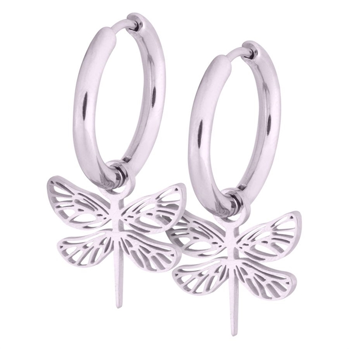 Steel Dragonfly Hoops - Sold in pair