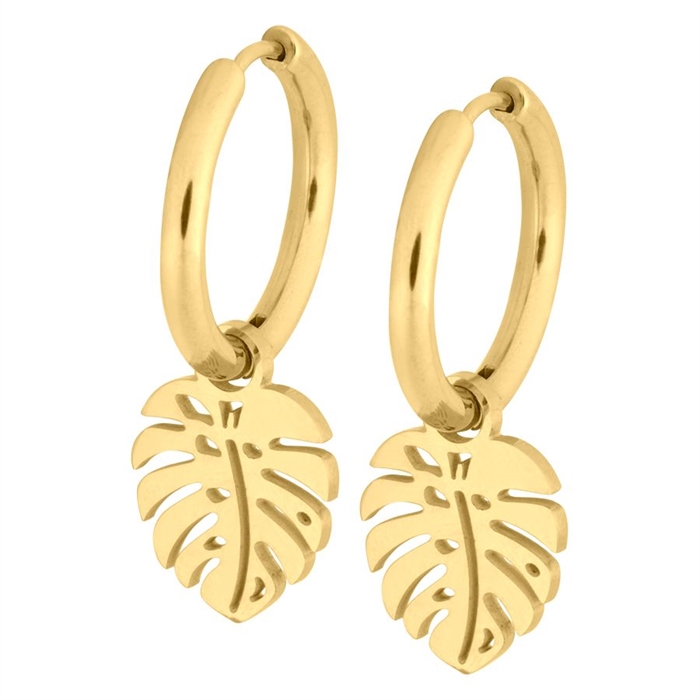 Golden Palm Leaf Mini Hoops - Sold in pair