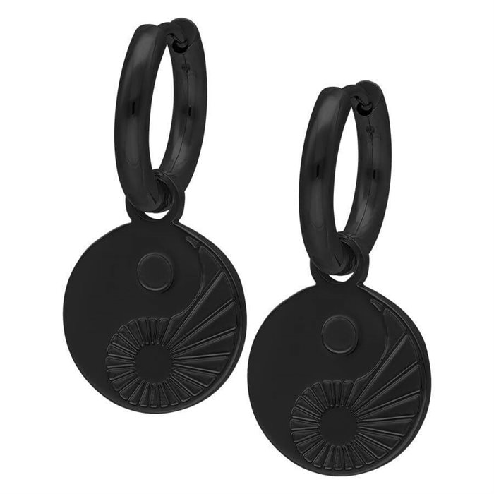 Black Yin Yang Mini Hoops - Sold in pair