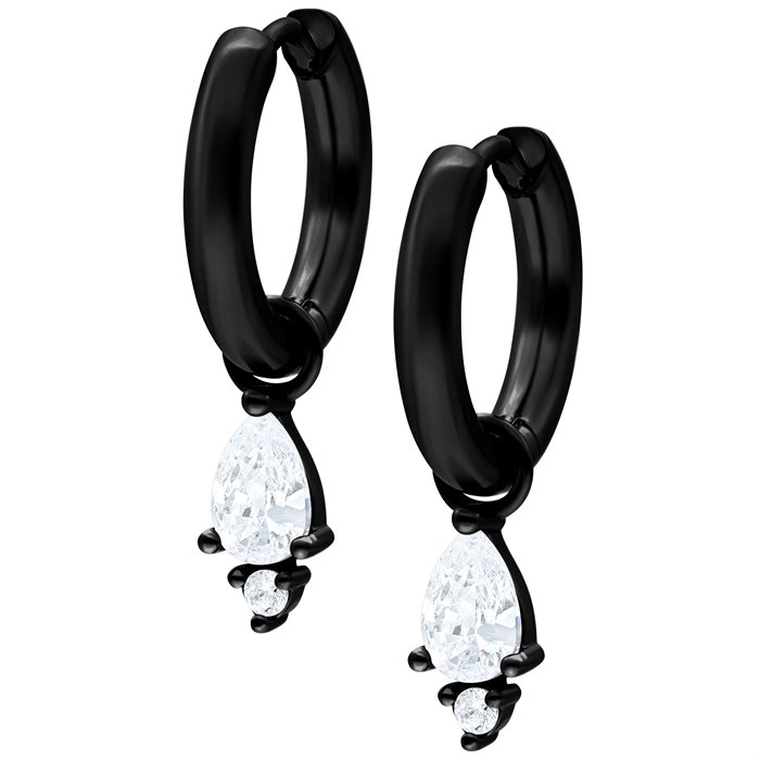 Svarta Crystal Drop Hoops - Säljs i par