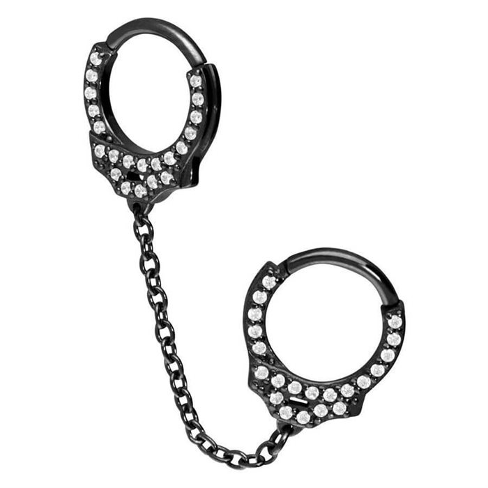 Glitter Cuffs with Short Chain - Svart Stål