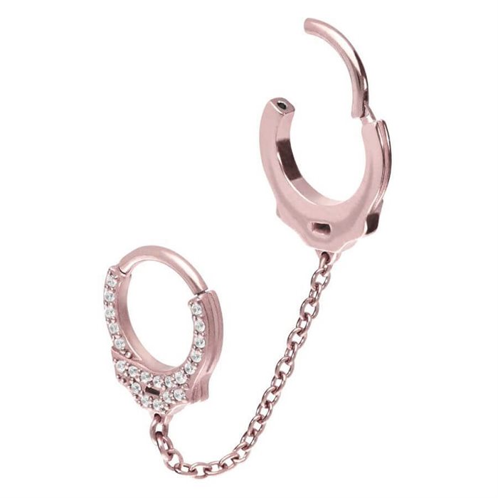 Glitter Cuffs with Short Chain - Rosé Steel