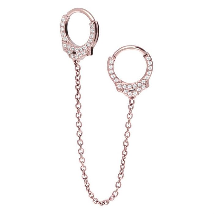 Glitter Cuffs with Long Chain - Rosé Stål