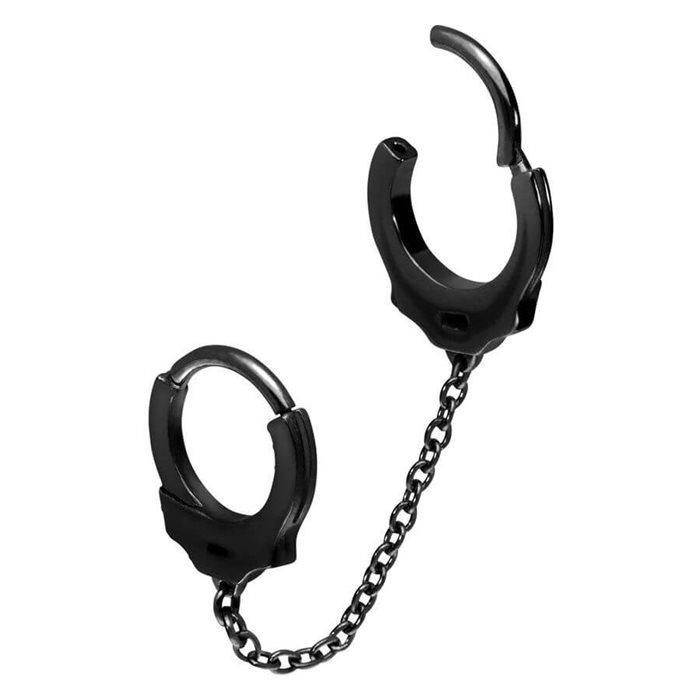 Cuffs with Short Chain - Svart Stål