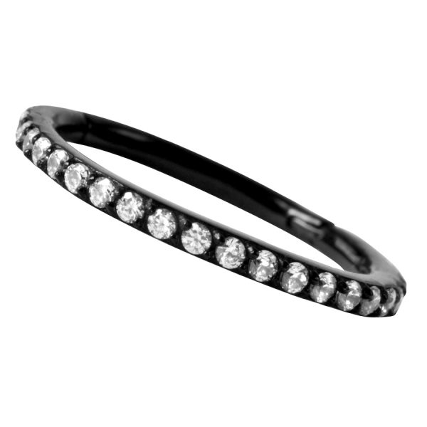 Pave Setting Crystal Hinged Clicker Ring - Svart Titan