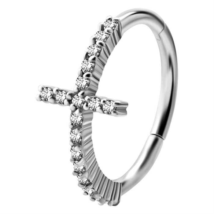 Jewelled Cross Hinged Ring - Steel