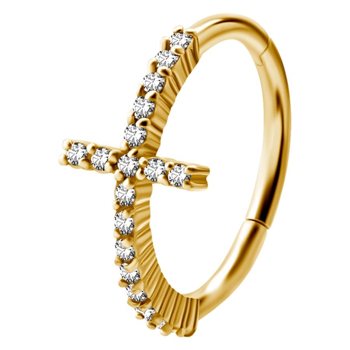 Jewelled Cross Hinged Ring - Guld Stål
