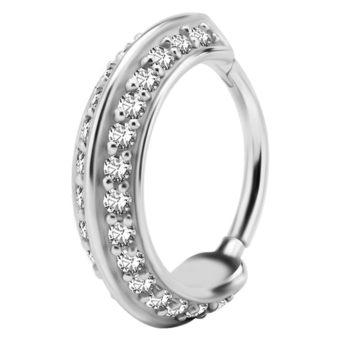Double Side Jewelled Hinged Ring - Steel