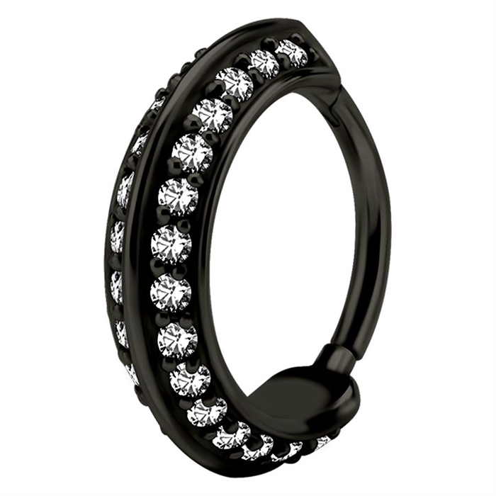 Double Side Jewelled Hinged Ring - Svart Stål
