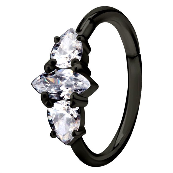 Jewelled Crown Hinged Ring - Svart Stål