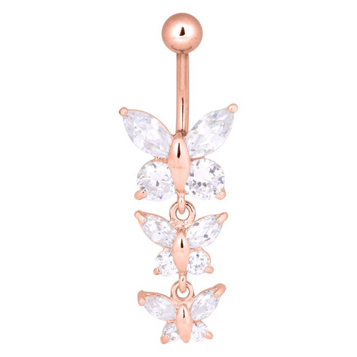 Rosé Triple Butterfly Navelpiercing - Stål