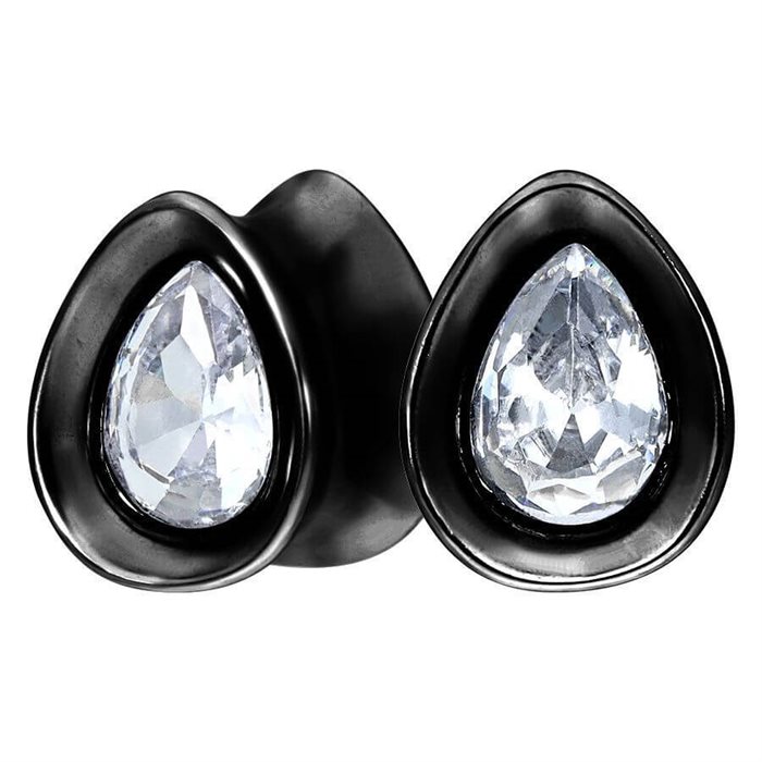 Svarta Oval Crystal Plugs - säljs i par