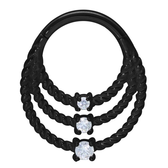 3 Twisted Rings Hinged Clicker - Svart Stål