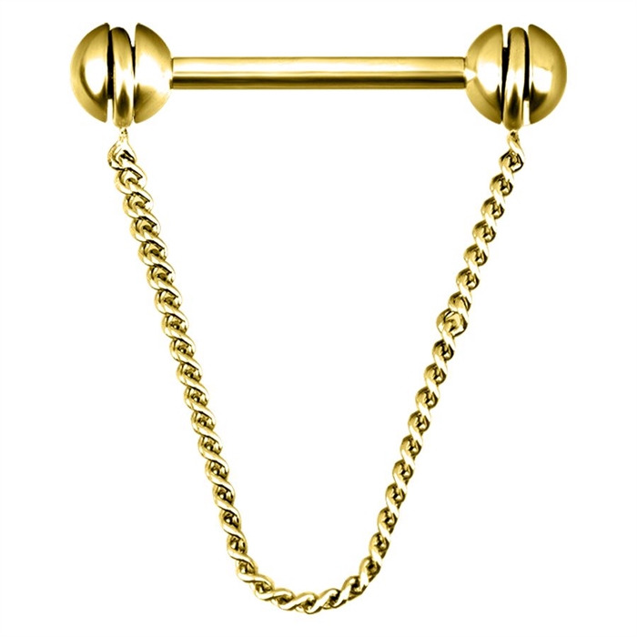 Rotating Chain Nipple Barbell - Golden Steel