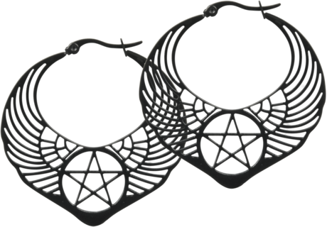 Winged Pentagram Hoops - sold in pair