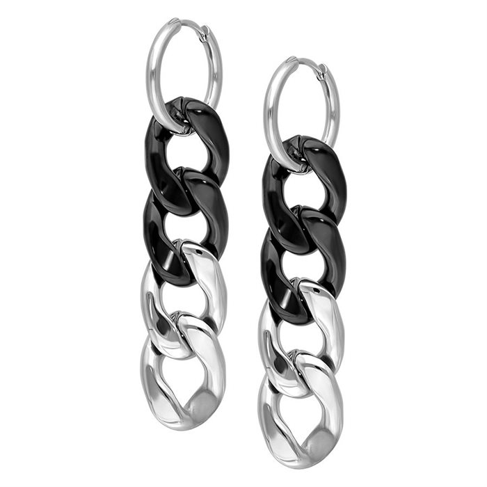 2 Tone Chunky Chain Hoops Steel/Black - Sold in pair