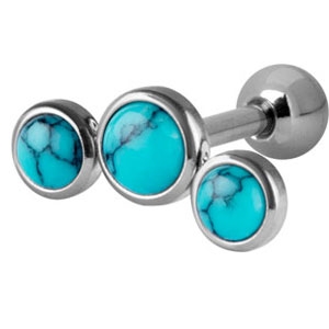 Triple Turquoise Disc Ear Barbell -Stål