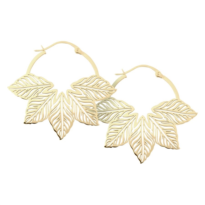 Guldiga Abey Leaf Hoops - Säljs i par
