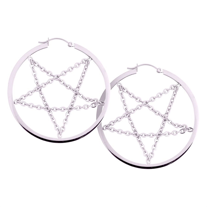 Steel Pentagram Chain Hoops - Sold in Pair