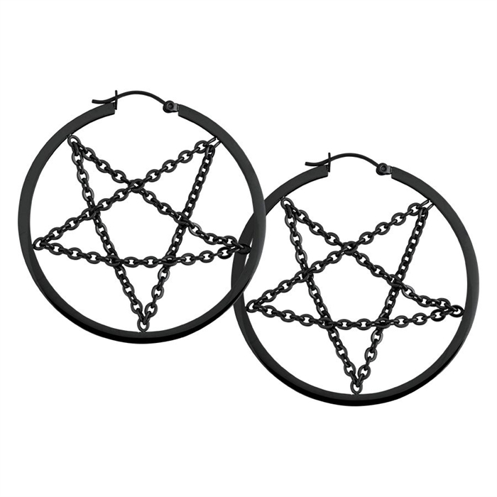 Black Pentagram Chain Hoops - Sold in Pair