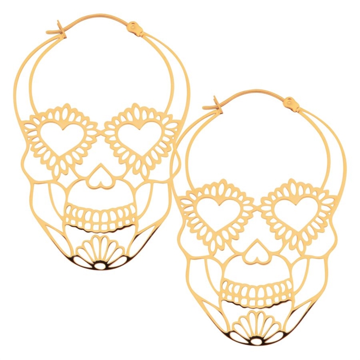 Sugarskull Golden Hoops - Sold in Pair