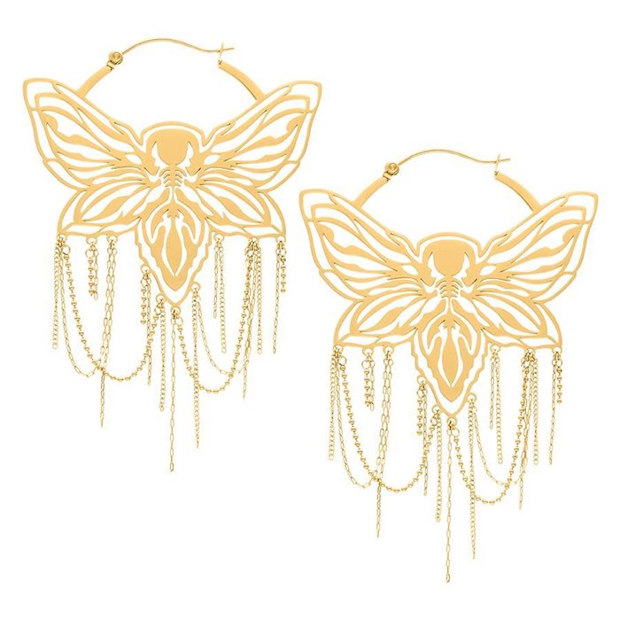Golden Moth Chain Hoops - Sold in Pair