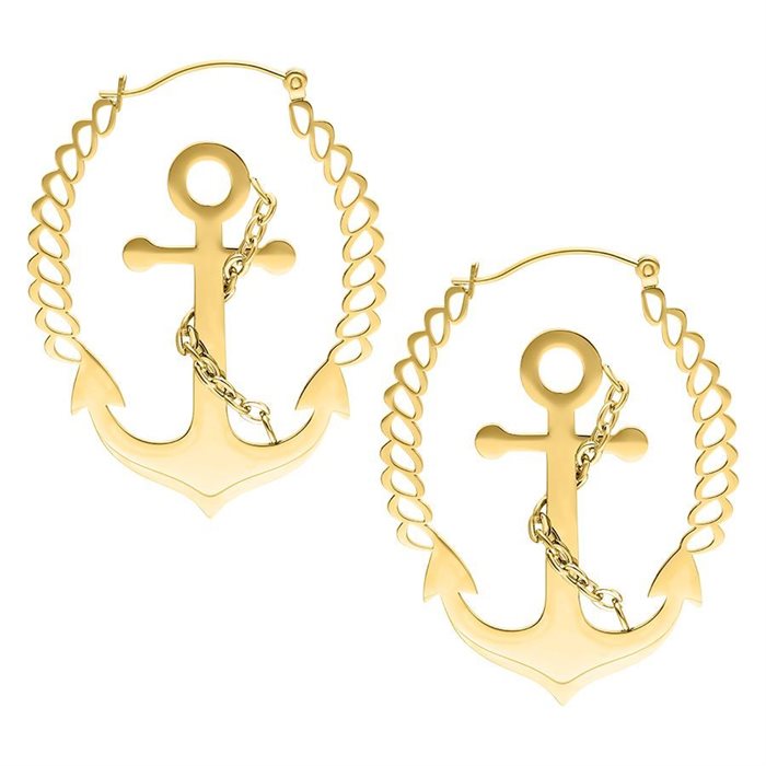 Golden Anchor Hoops- Sold in Pair