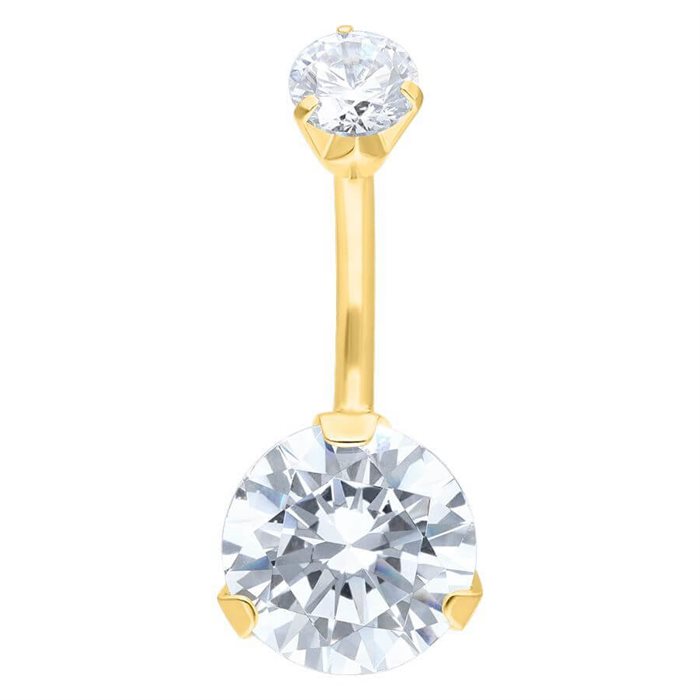 Big Double Jewelled Navelpiercing - Guld Stål