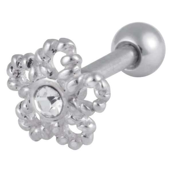 Crystal Flower Ear Stud - Stål